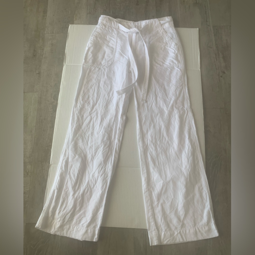 GAP White Wide Leg Linen Blend Pants size 6 Long